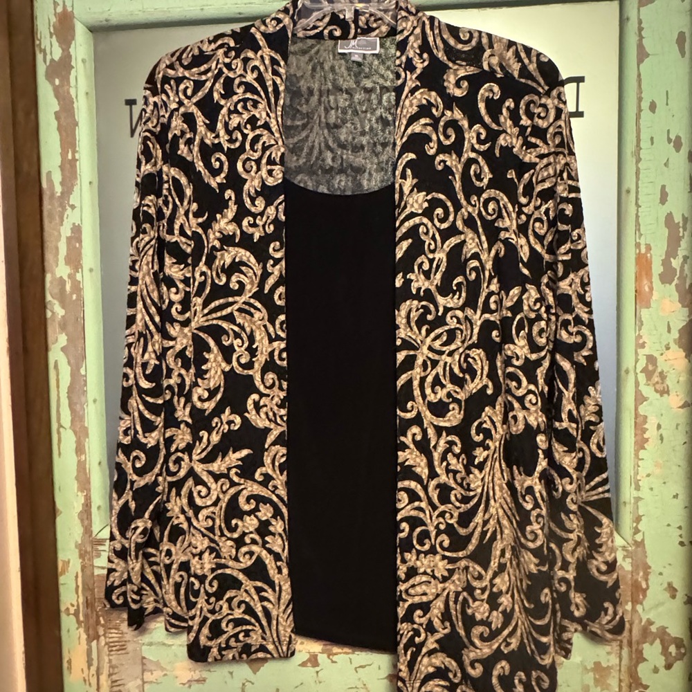 Vintage JM Collection Black and Gold Patterned Top